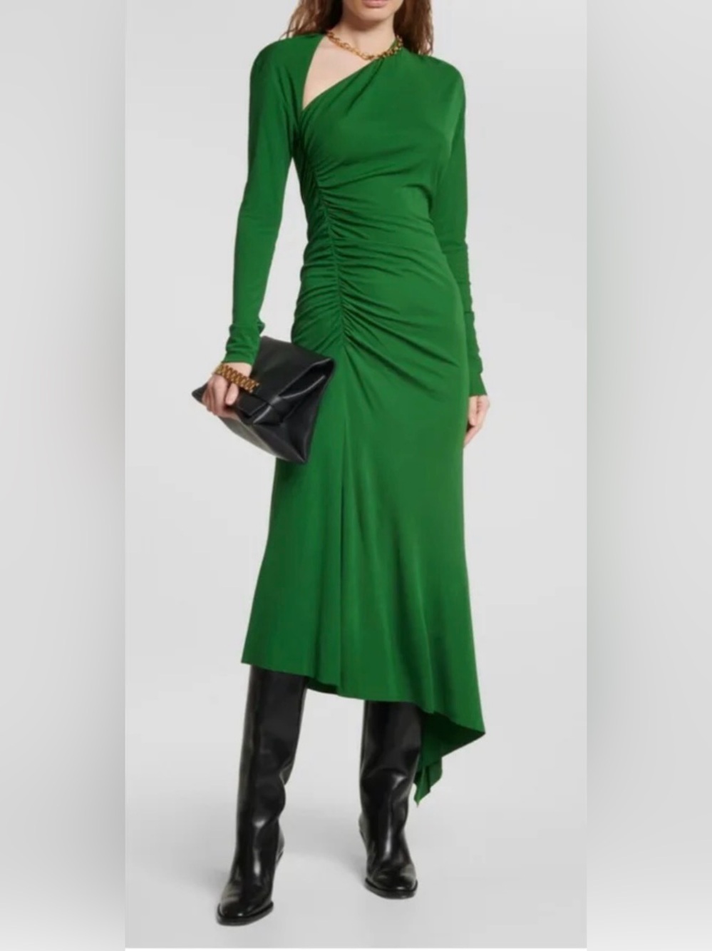 Victoria Beckham Green Knit Jersey Asymmetric Midi Dress